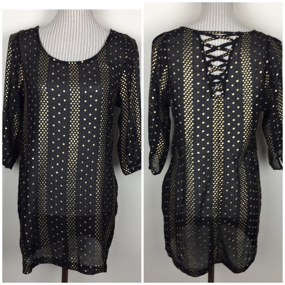 ECOTE BeachCoverup Black Gold Sheer Dress
